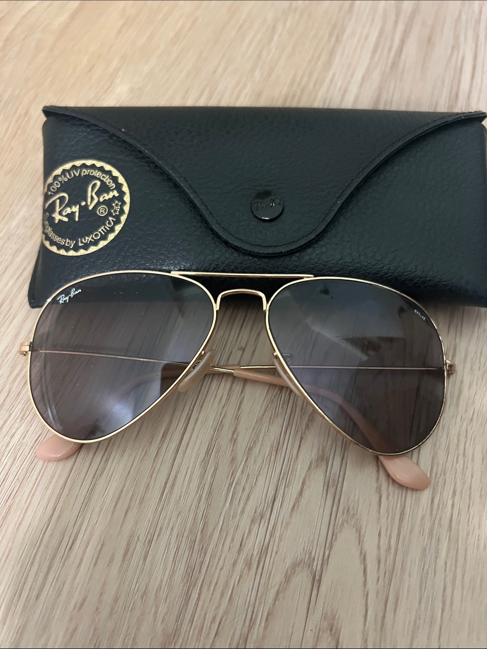 Ray-Ban Gold Aviator Sunglasses with Brown Lenses